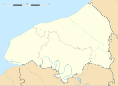 Mapa konturowa Sekwany Nadmorskiej, blisko dolnej krawiędzi znajduje się punkt z opisem „Elbeuf”