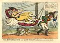 Anonymous caricature: The Dunghill Cock and Game Pullet or Boney Beat out of the Pitt, 1810