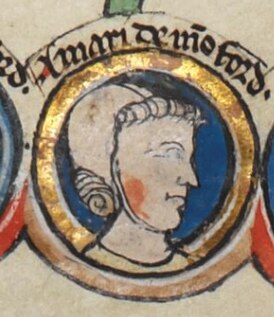 Амори де Монфор. Миниатюра с «Генеалогического свитка королей Англии», 1300—1308 годы