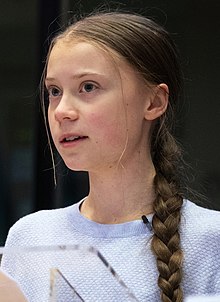 Portrait of Thunberg at the European Parliament in 2020