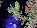 Image 34Satellite image of Skye, showing the surrounding islands including Rona, Raasay and Scalpay to the north east and Soay, Canna and Rùm to the south Credit: NASA