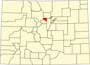 Map of Colorado highlighting Gilpin County