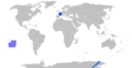 A blank map of of France's Overseas regions, departements, territories, and collectivities
