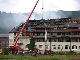German firefighters extinguishing a fire at Schloss Elmau (2005)
