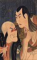 در این چاپ چوبی ژاپنی کار توشوسی شاراکو،[۴۲] در انتهای قزن هجدهم بسیاری از سادگی‌های ترکیب گرافیک دیده می‌شود. این سادگی درسطوح رنگی یک بعدی و ترکیب‌بندی استادانه با تضاد رنگ‌های گرافیکی کار به چشم می‌خورد. چاپ‌های ژاپنی تأثیر عمیقی بر هنرمندانی چون تولوز لوترک داشت.[۴۳]