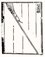 Uma lança de fogo, como representada no Huolongjing c. 1350.