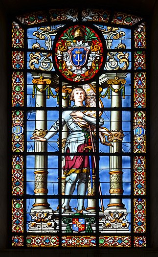 Stained glass window (1880) depicting Joan of Arc in La Rochelle Cathedral - Charente-Maritime, France.