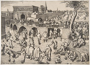 «Катання на ковзанах біля воріт Антверпена», гравюра по малюнку Брейгеля