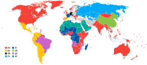 Map of the most popular edition of Wikipedia by country