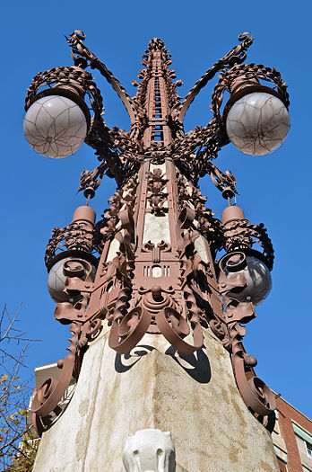 Street light (1909) designed by architect Pere Falqués i Urpí, Gaudi avenue - Barcelona