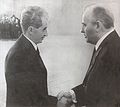 Ceaușescu e Mikhail Gorbachev dell'Unione Sovietica (1985)