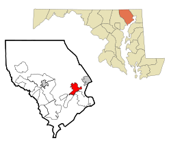 メリーランド州における位置の位置図
