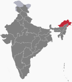 阿鲁纳恰尔邦在印度的位置（2019年邦界）