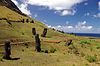 Moai buried to their shoulders Rano Raraku Easter Island