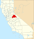 Harta statului California indicând comitatul Tuolumne