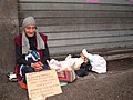 Seorang wanita Gipsy pengemis di Roma dengan anjingnya