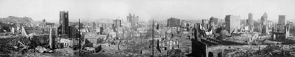 Սան Ֆրանցիսկո քաղաքի ավերակները 1906 թ. երկրաշարժից հետո։