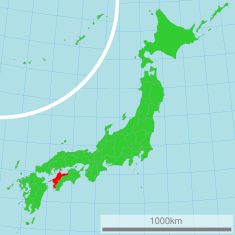 Japonijos žemėlapis su paryškinta Ehimės prefektūra