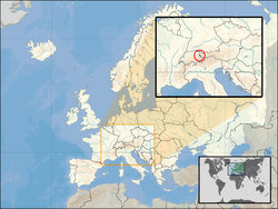 Location of  ලීච්ටන්ස්ටේන්  (circled in inset) in Europe  (white)  –  [Legend]