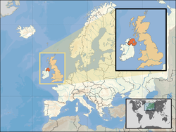 Location of  വടക്കൻ അയർലണ്ട്  (orange) – in the European continent  (caramel & white) – in the United Kingdom  (caramel)