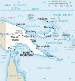 Solomon Sea is located east of the island of New Guinea.