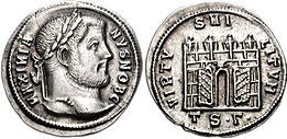 Photographie des deux faces d'une pièce en argent représentant Galère.