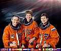 Landed Expedition 5 crew L-R: Valery G. Korzun, Peggy Whitson, and Sergei Y. Treshchev