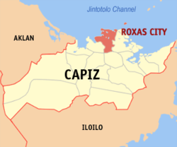 Mapa de Capiz con Ciudad de Roxas resaltado