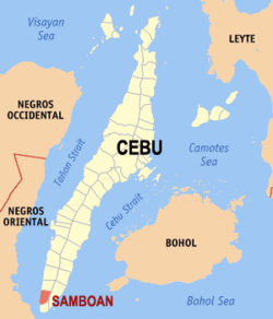 Mapa de Cebu con Samboan resaltado
