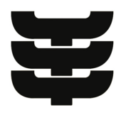 El logotipo consiste en tres elementos idénticos apilados. Cada uno de ellos tiene la forma de una letra «C» girada con un saliente en la parte inferior central.