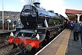 45562 Alberta taking on water in Sowerby Bridge while working "The Cotton Mill Express" from Lancaster to Blackburn on Sat 29th Feb 2020.