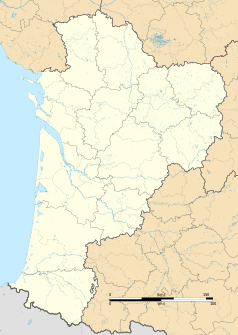 Mapa konturowa Nowej Akwitanii, u góry nieco na lewo znajduje się punkt z opisem „Saint-Martin-de-Juillers”