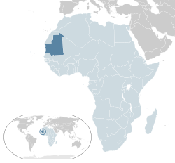 ที่ตั้งของ ประเทศมอริเตเนีย  (น้ำเงิน) ในทวีปแอฟริกา  (ฟ้า)