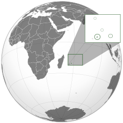 Mauritiuksen sijainti Afrikassa tummanvihreällä