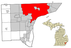Location within Wayne County and the state of Michigan