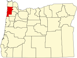 map of Oregon highlighting Tillamook County