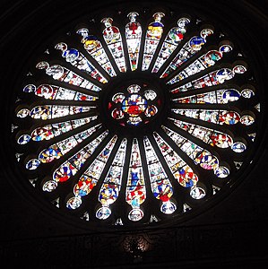 South rose window of Christ (centre) with elders (bottom half) and Zodiac (top half), by André Robin (1451)