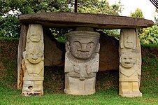 San Agustín Archaeological Park (UNESCO World Heritage Site), contains the largest collection of religious monuments and megalithic sculptures in Latin America[22] and is considered the world's largest necropolis.