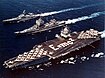 USS Enterprise у супроводі USS Long Beach та USS Bainbridge у навколосвітньому поході 31 липня 1964