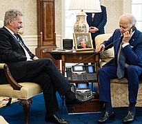 Niinistö som gæst hos Joe Biden i Det Hvide Hus 2022.