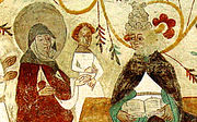 Santa Brígida e o papa Urbano V na Igreja de Tensta na Uplândia (século XV, Johannes Rosenrod)