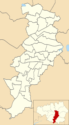 Mapa konturowa Manchesteru, u góry znajduje się punkt z opisem „miejsce zdarzenia”