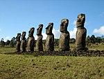 Ahu Akivi moai that face the ocean.