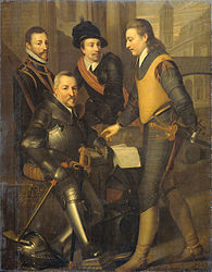 Loadewyk (lofts) tsjin syn broers Jan (sittende), Adolf, en Hindrik