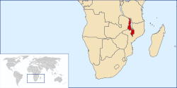 Britanya Orta Afrika Protektorası'nın Afrika kıtasında konumu (günümüzde Malavi)
