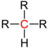 Atom węgla z przyłączonymi trzema grupami funkcyjnymi (R) i jednym atomem wodoru