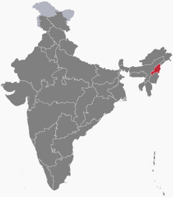  नागाल्याण्ड के स्थान  (लाल) in भारत  (गाढा खैरा) क अवस्थिति