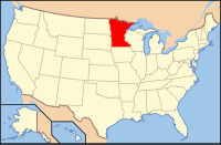 Bản đồ Hoa Kỳ có ghi chú đậm tiểu bang Minnesota