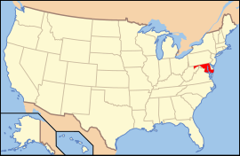 Χάρτης των Ηνωμένων Πολιτειών με την πολιτεία Μέριλαντ χρωματισμένη