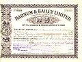 A Stock certificate for Barnum & Bailey, 1903